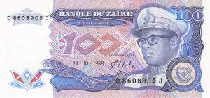Zaire p33 100 Zaires 1988 front